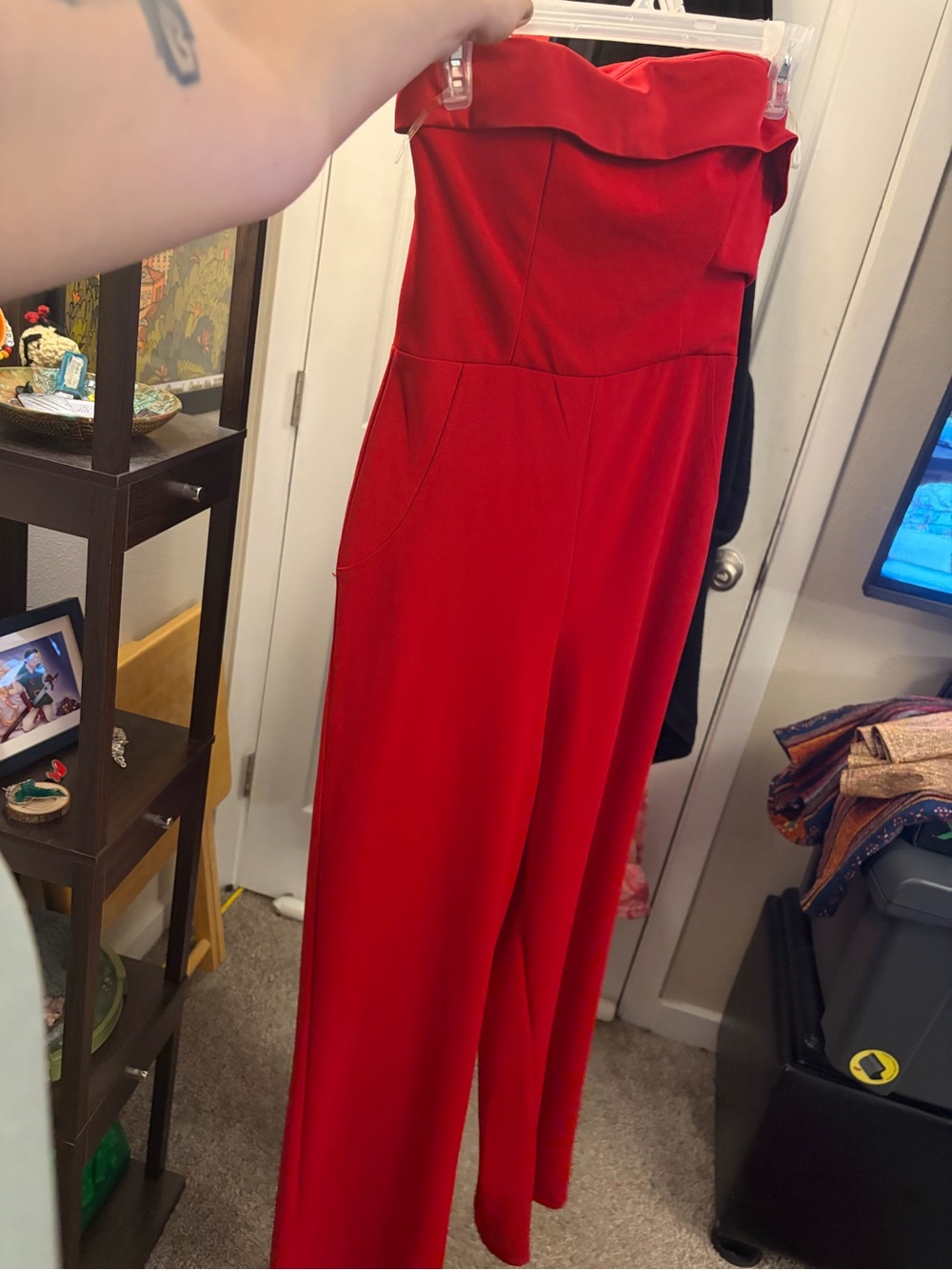 Strapless Red Wide-Leg Jumpsuit